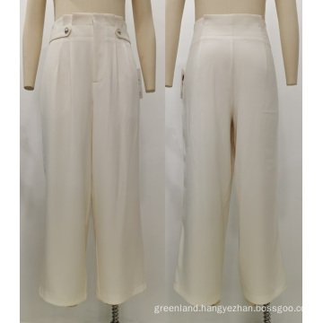 Office Lady Waist Button Design Wide Leg Pants